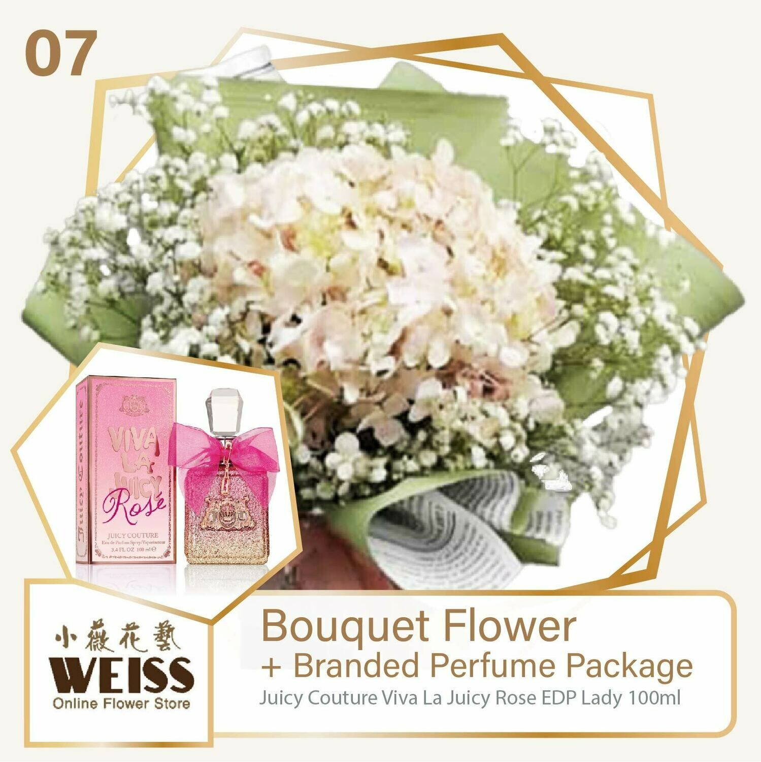 Weiss Florist Hydrangea Coloured Baby Breath + Branded Perfume Package (Free Shipping! Only deliver in JB)