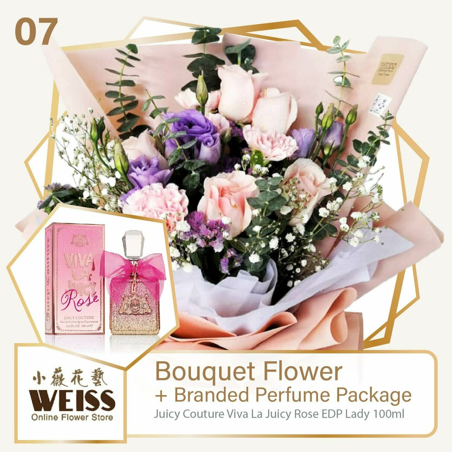 Weiss Florist 9 stalks Pink Carnation Mixed Roses + Branded Perfume Package (Free Shipping! Only deliver in JB)