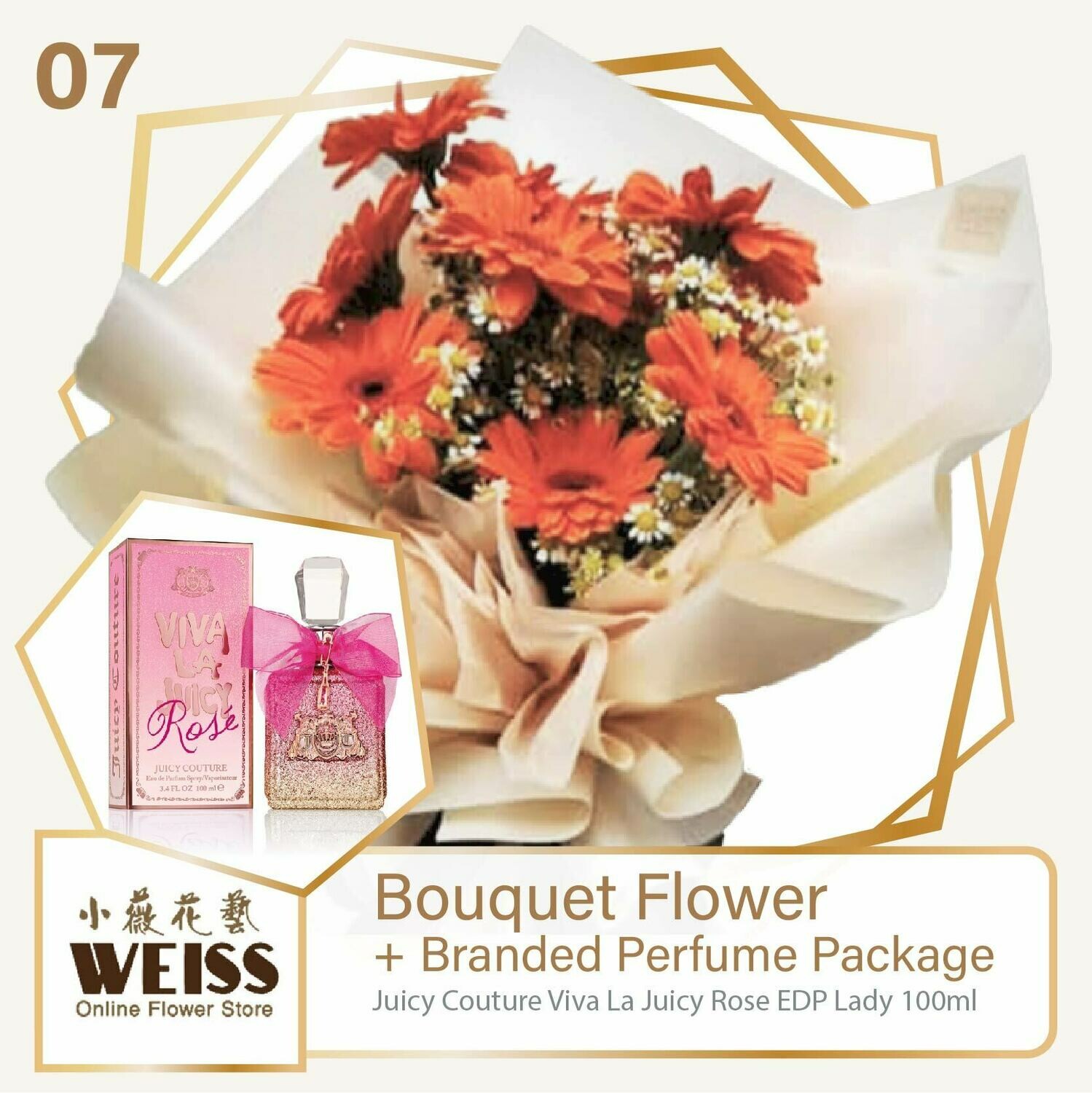 Weiss Florist 7 stalks Daisy + Branded Perfume Package (Free Shipping! Only deliver in JB)