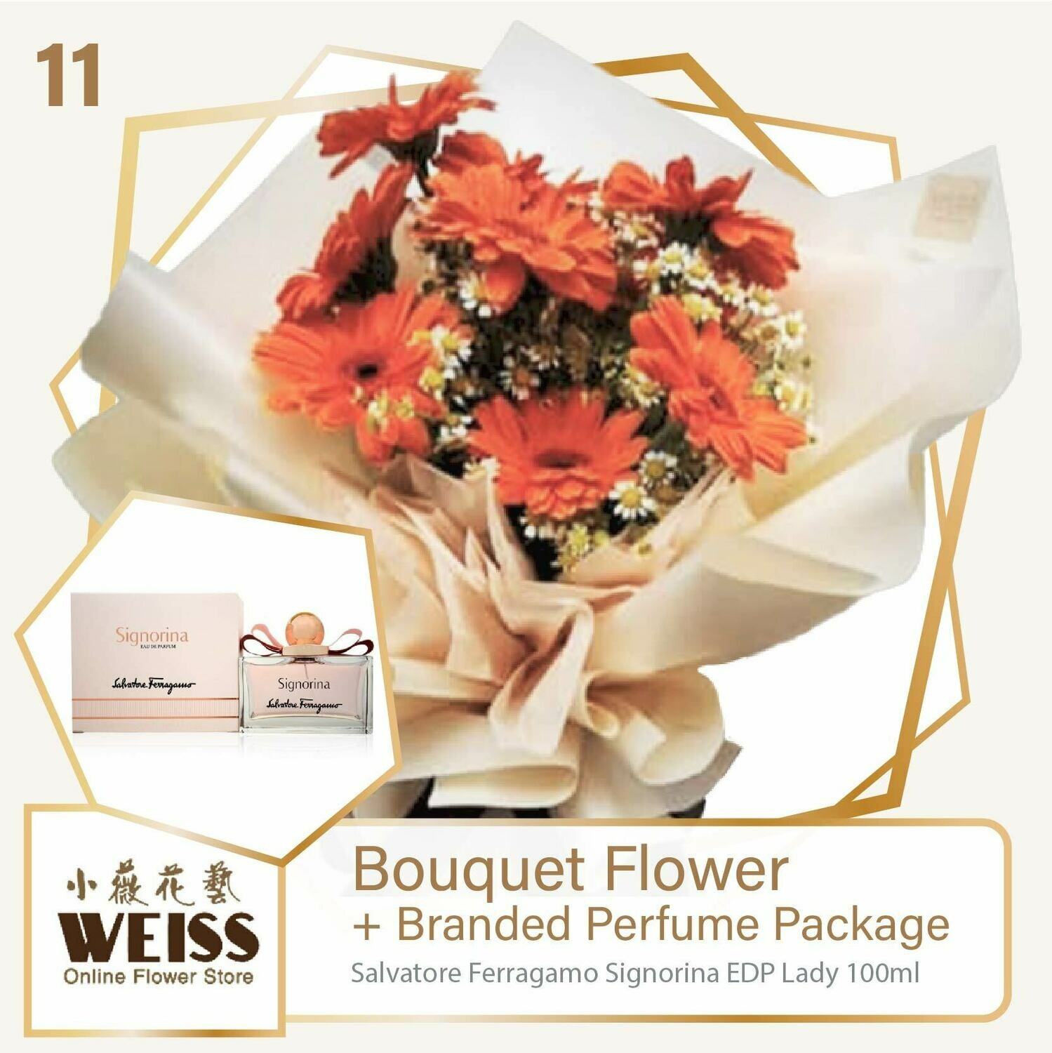 Weiss Florist 7 stalks Daisy + Branded Perfume Package (Free Shipping! Only deliver in JB)