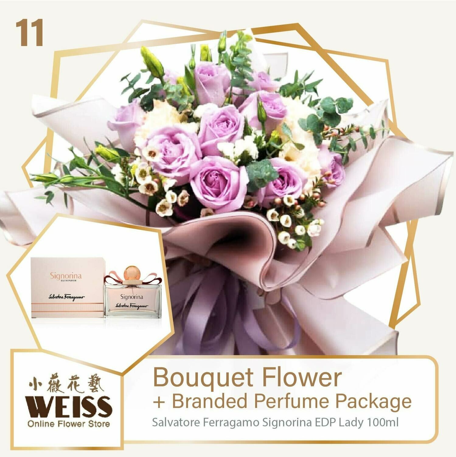 Weiss Florist 10 stalks Purple Roses + Branded Perfume Package (Free Shipping! Only deliver in JB)