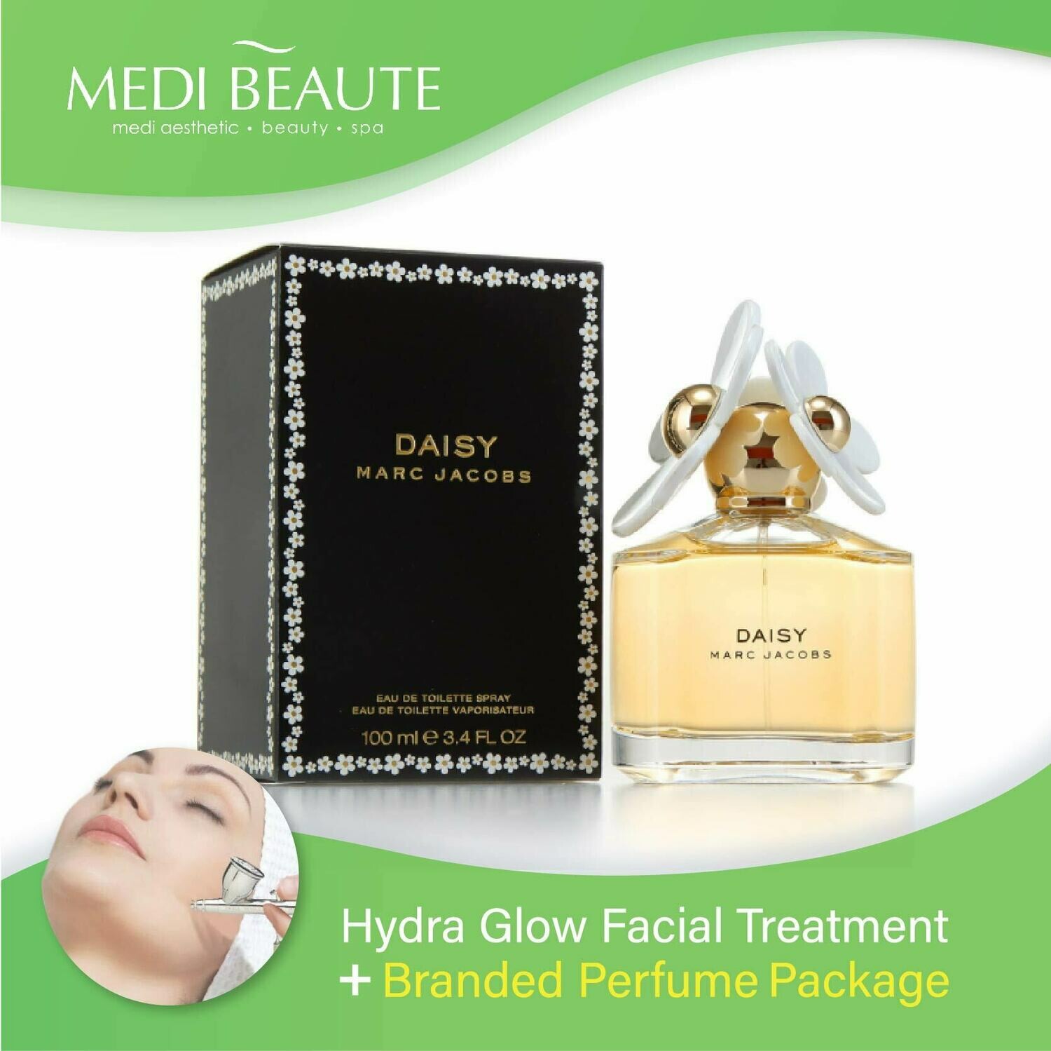 Medi Beaute Hydra Glow Facial + Branded Perfume ( Marc Jacobs Daisy EDT Lady 100ml ) Package