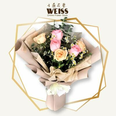 Weiss Florist 6stk mixed colour roses (Free Shipping! Only deliver in JB)
