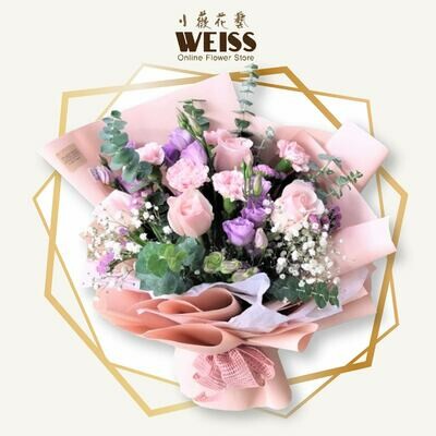 Weiss Florist 9stk Pink carnation mixed roses (Free Shipping! Only deliver in JB)