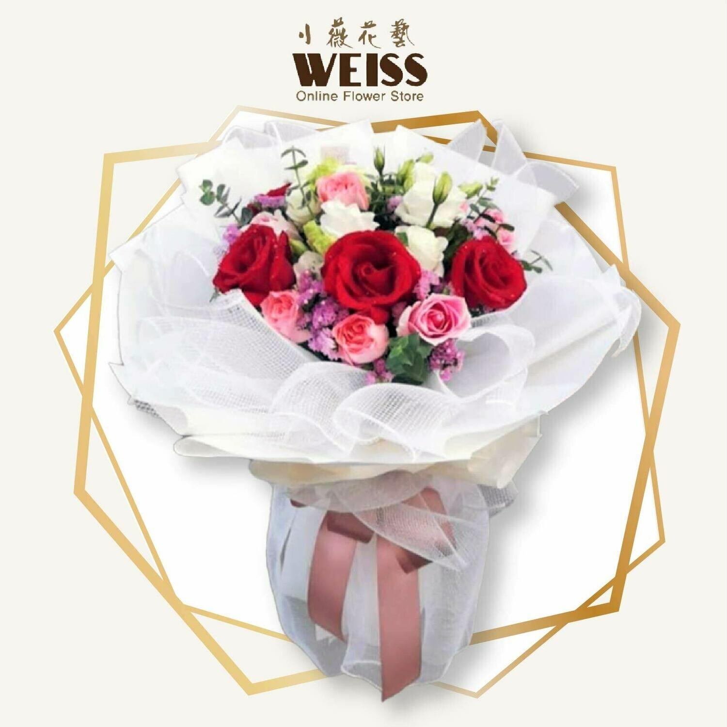 Weiss Florist 12stk mixed colour roses (Free Shipping! Only deliver in JB)