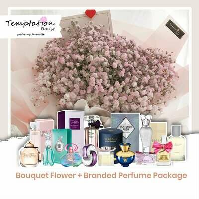 Temptation Florist Purple Pops Bouquet+ Branded Perfume Package (Free Shipping! Only Deliver in Seremban)