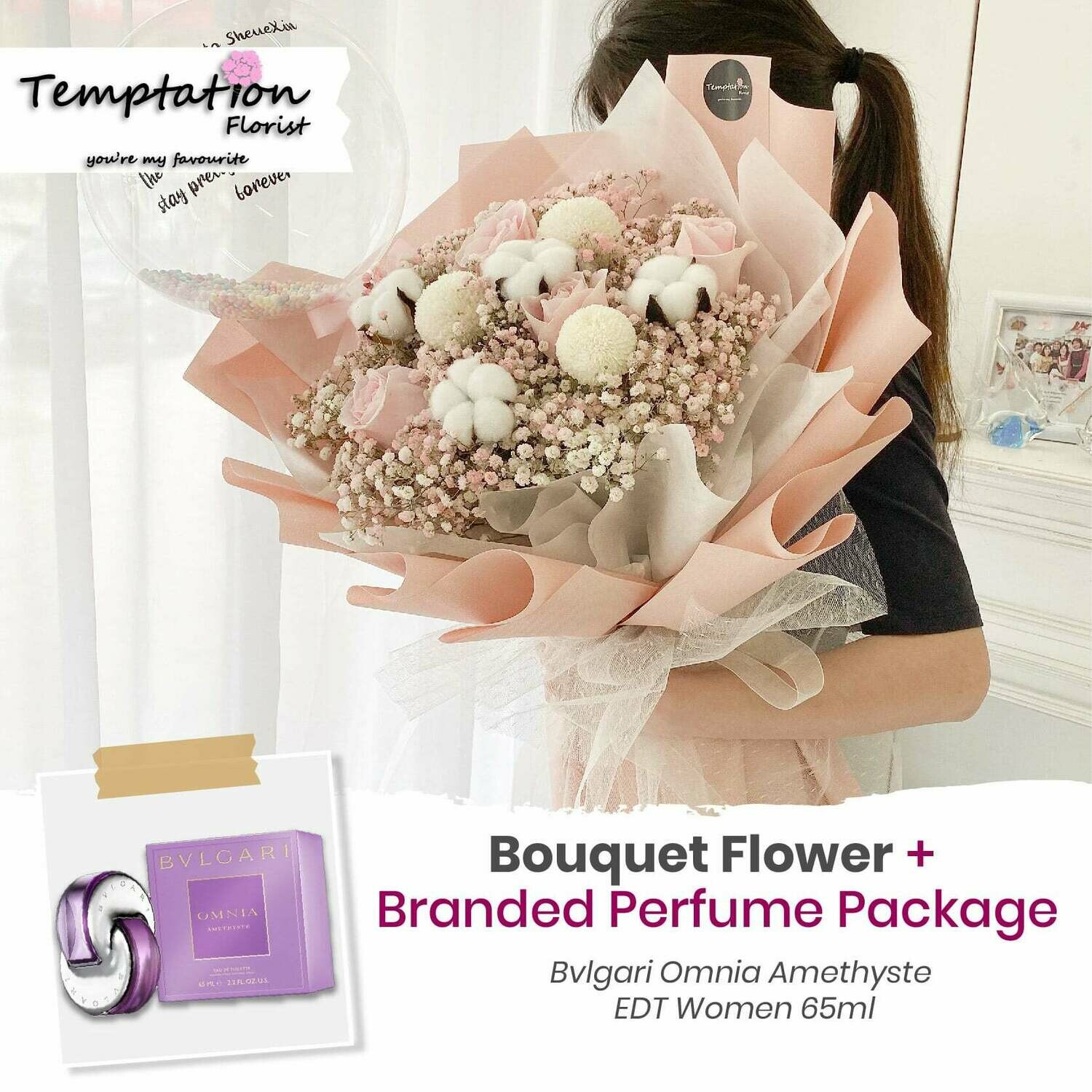 Temptation Florist Snowie Bouquet+ Branded Perfume Package (Free Shipping! Only Deliver in Seremban)