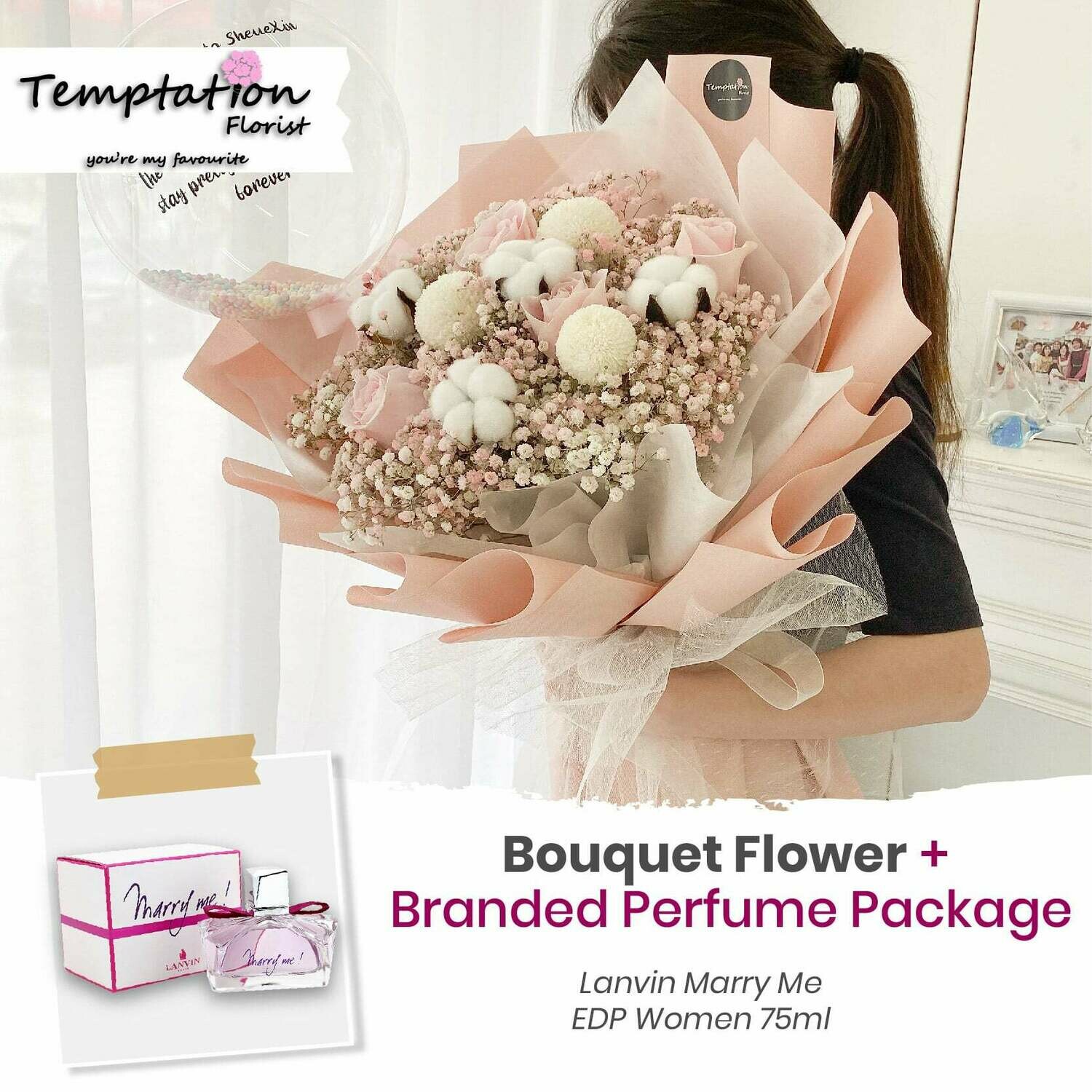 Temptation Florist Snowie Bouquet+ Branded Perfume Package (Free Shipping! Only Deliver in Seremban)