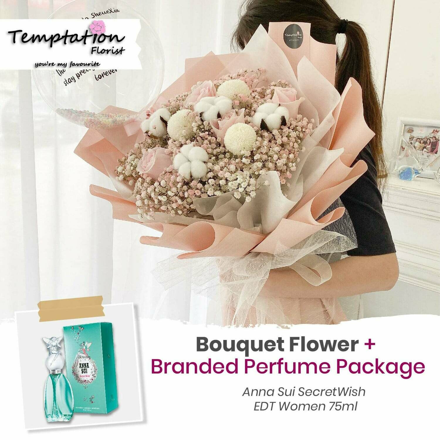 Temptation Florist Snowie Bouquet+ Branded Perfume Package (Free Shipping! Only Deliver in Seremban)
