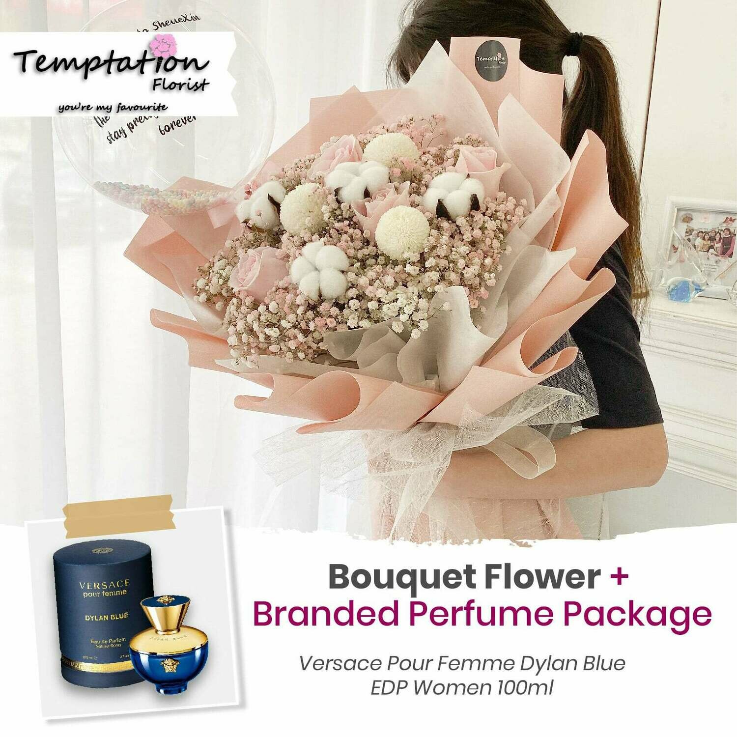 Temptation Florist Snowie Bouquet+ Branded Perfume Package (Free Shipping! Only Deliver in Seremban)