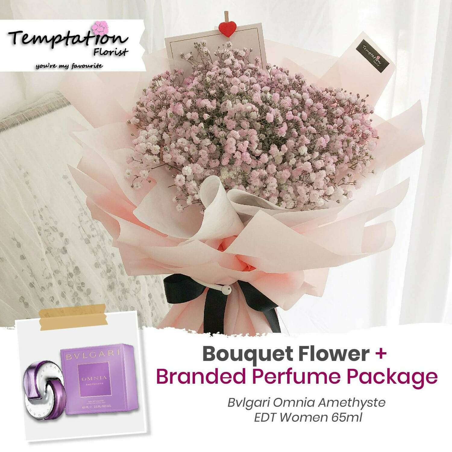 Temptation Florist Purple Pops Bouquet+ Branded Perfume Package (Free Shipping! Only Deliver in Seremban)