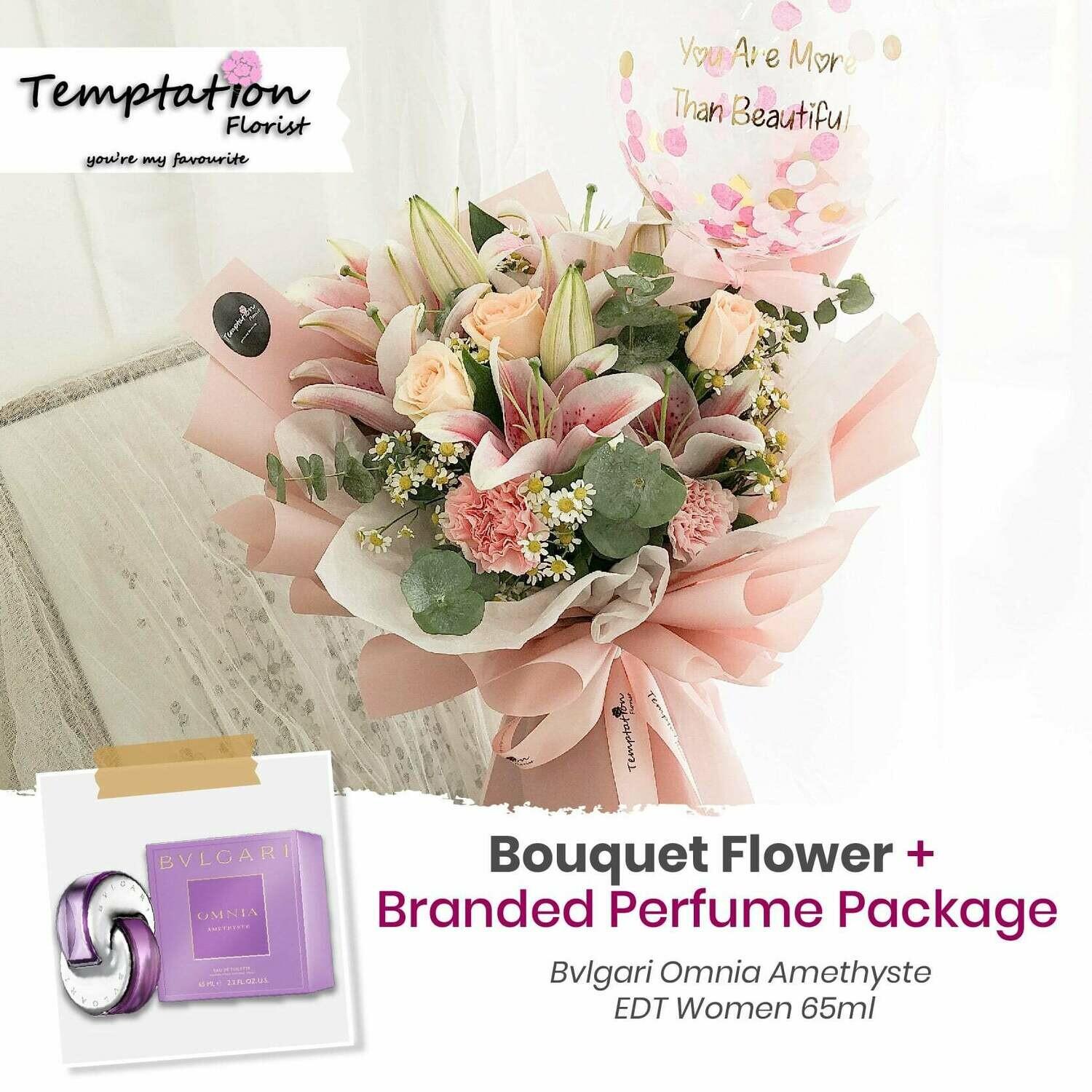 Temptation Florist Sherlyn Bouquet+ Branded Perfume Package (Free Shipping! Only Deliver in Seremban)