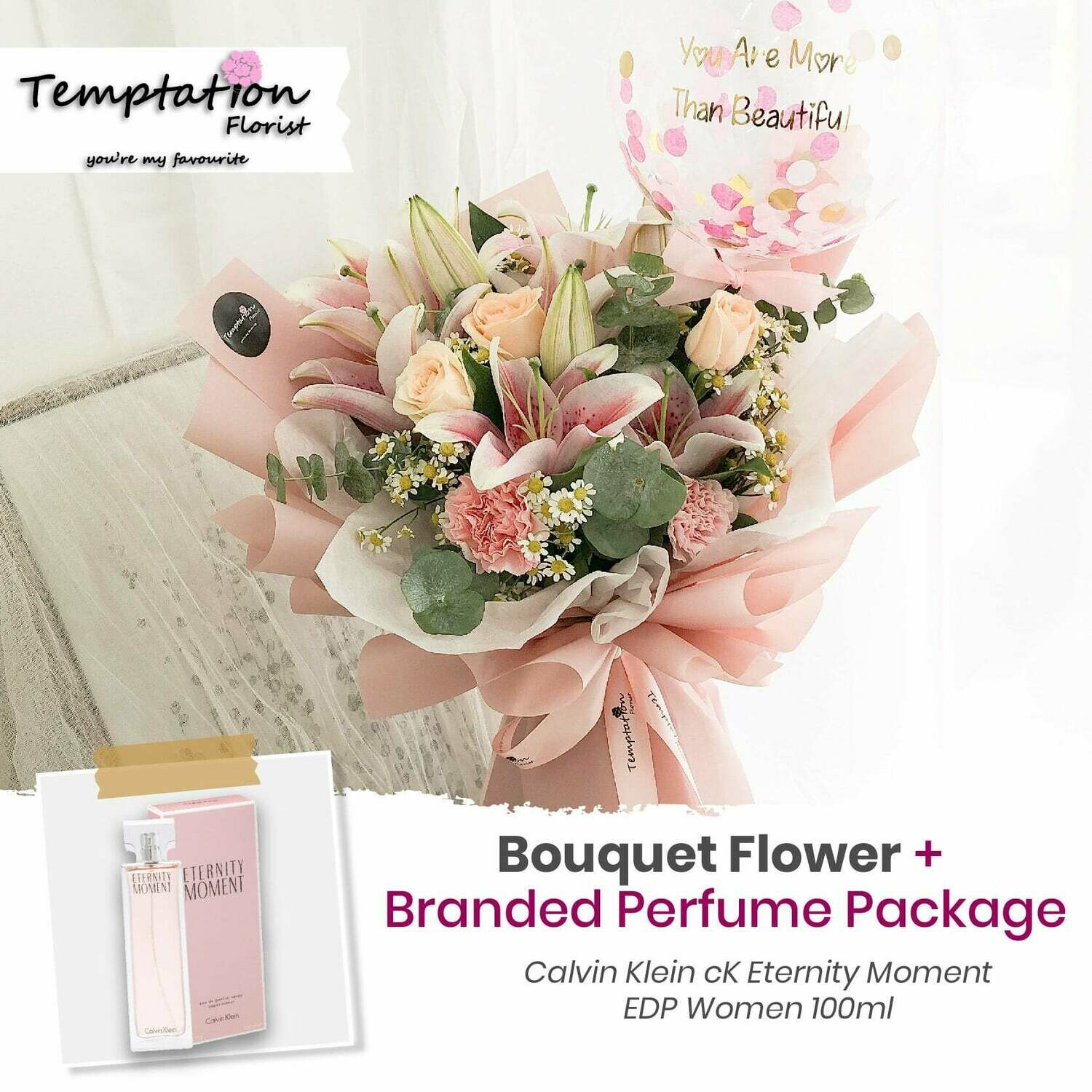 Temptation Florist Sherlyn Bouquet+ Branded Perfume Package (Free Shipping! Only Deliver in Seremban)