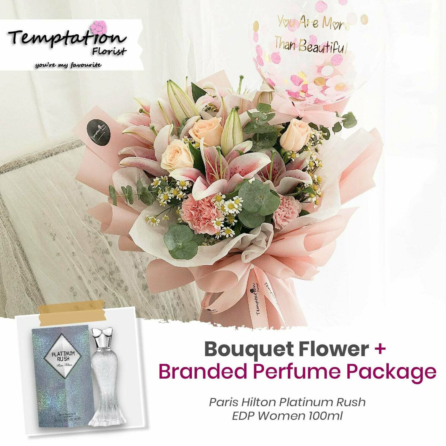 Temptation Florist Sherlyn Bouquet+ Branded Perfume Package (Free Shipping! Only Deliver in Seremban)