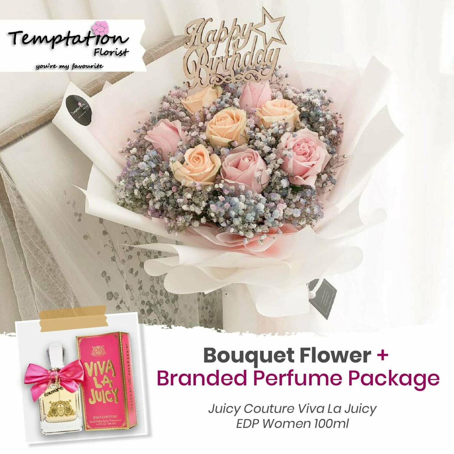 Temptation Florist Sweetheart Bouquet + Branded Perfume Package (Free Shipping! Only Deliver in Seremban)