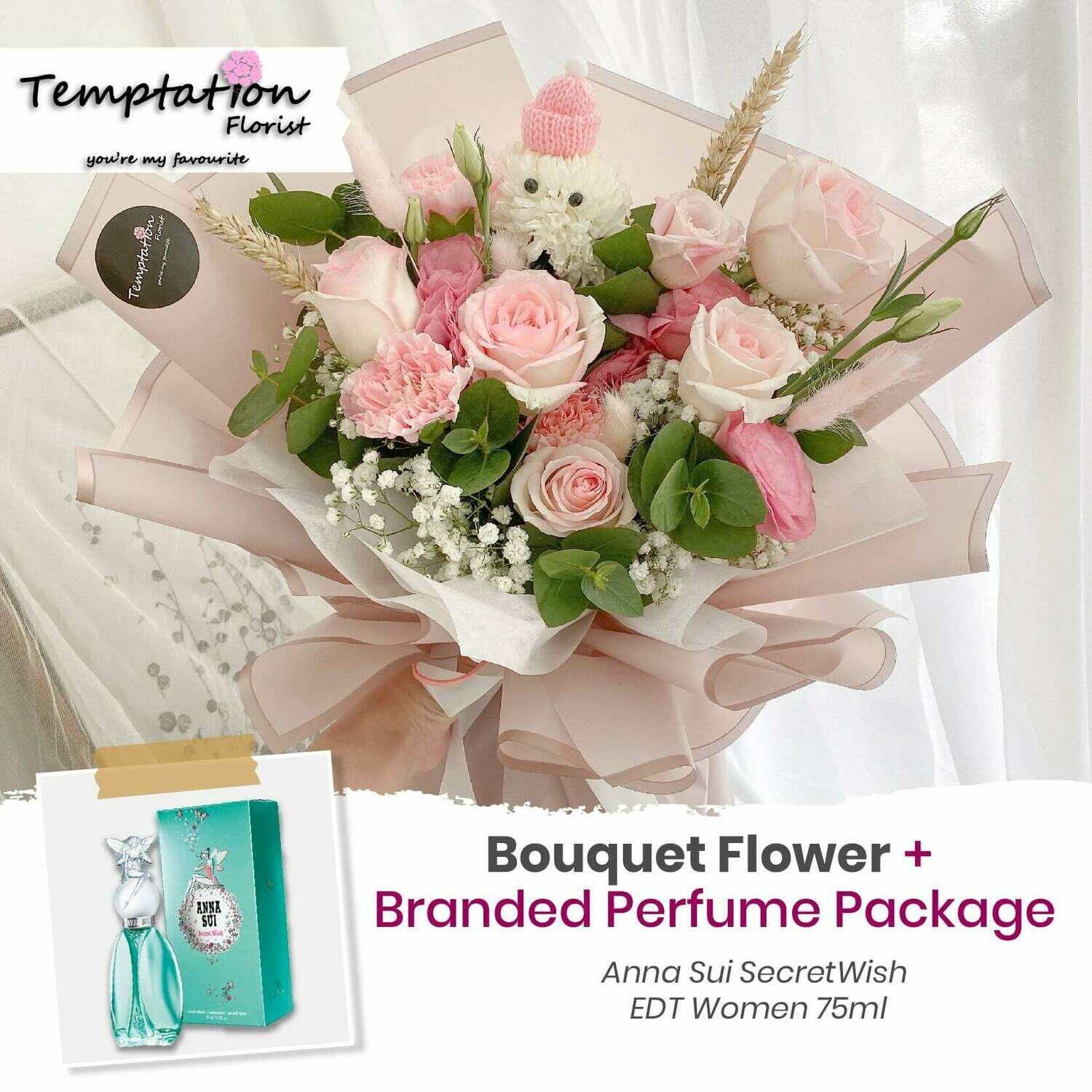 Temptation Florist Katie Bouquet + Branded Perfume Package (Free Shipping! Only Deliver in Seremban)