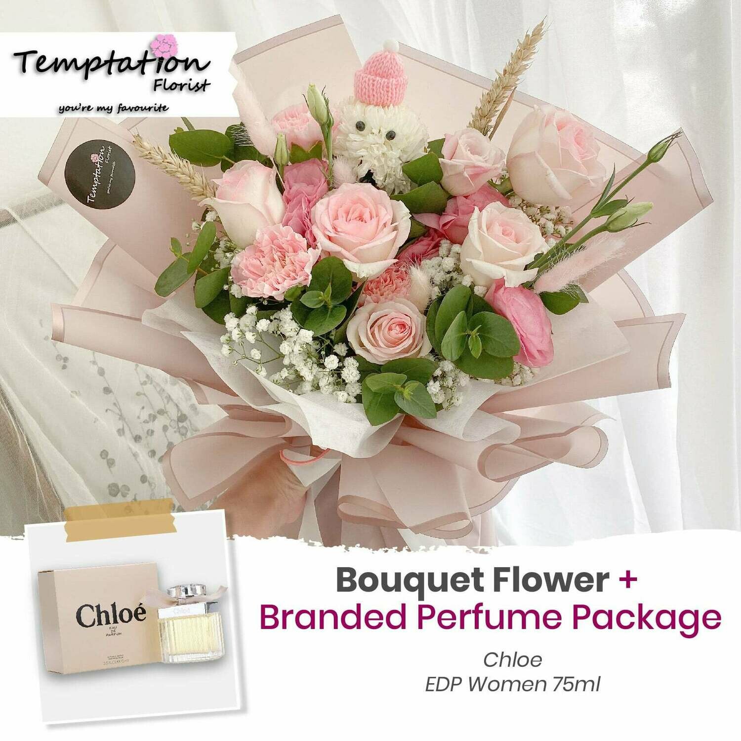 Temptation Florist Katie Bouquet + Branded Perfume Package (Free Shipping! Only Deliver in Seremban)