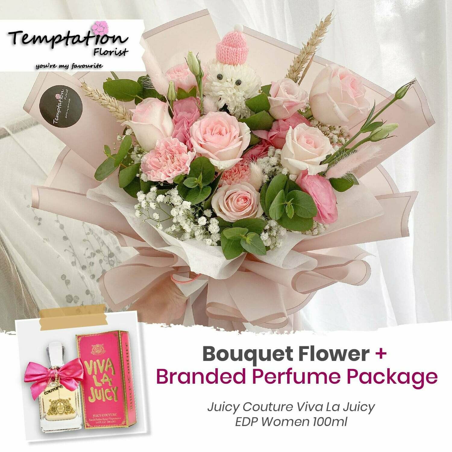 Temptation Florist Katie Bouquet + Branded Perfume Package (Free Shipping! Only Deliver in Seremban)
