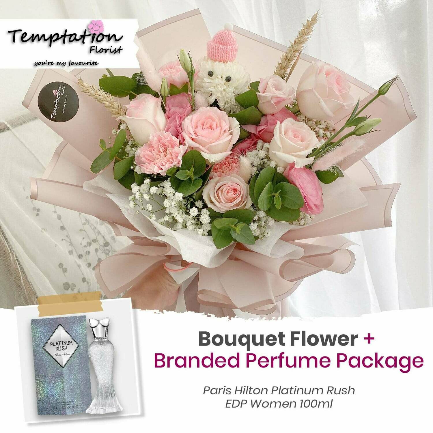 Temptation Florist Katie Bouquet + Branded Perfume Package (Free Shipping! Only Deliver in Seremban)
