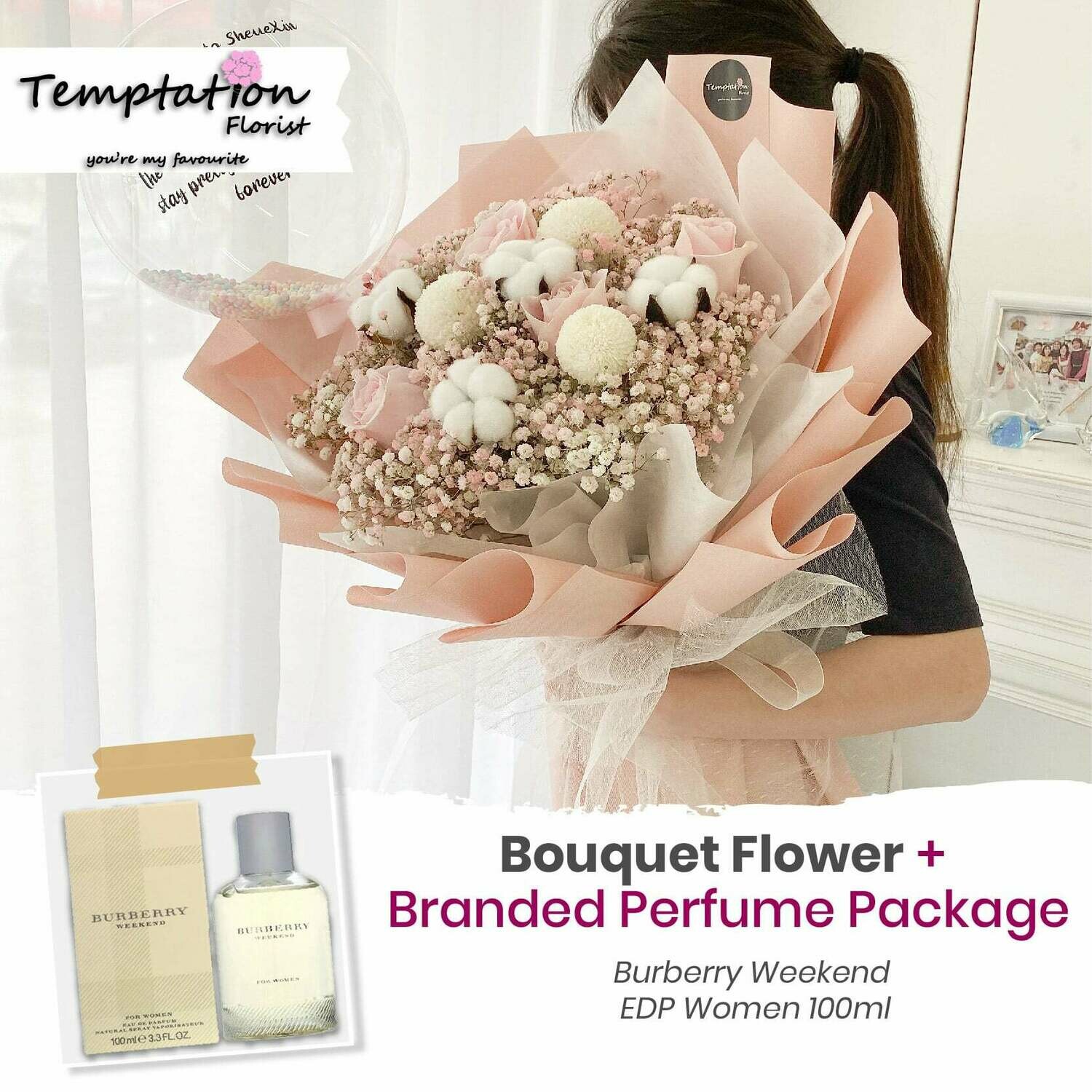 Temptation Florist Snowie Bouquet+ Branded Perfume Package (Free Shipping! Only Deliver in Seremban)
