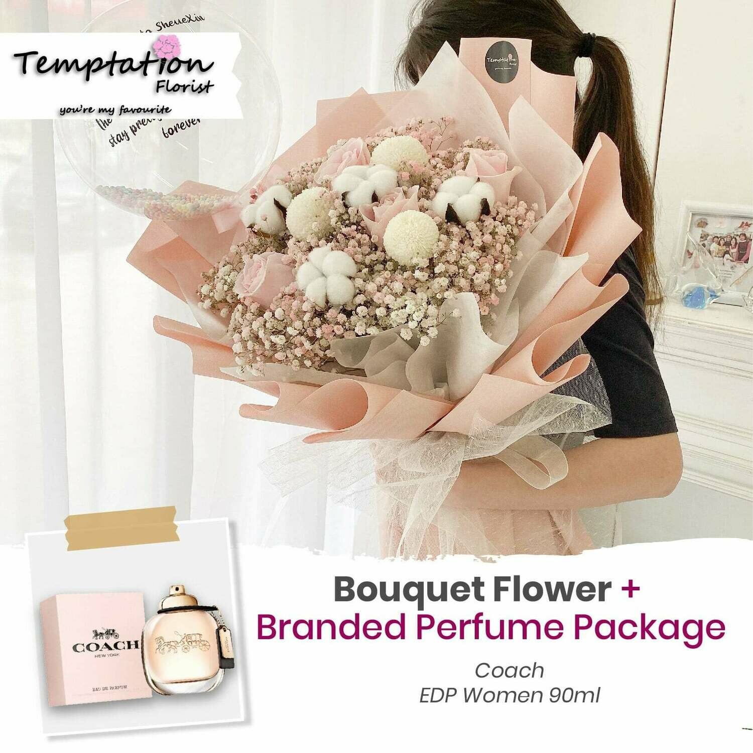Temptation Florist Snowie Bouquet+ Branded Perfume Package (Free Shipping! Only Deliver in Seremban)