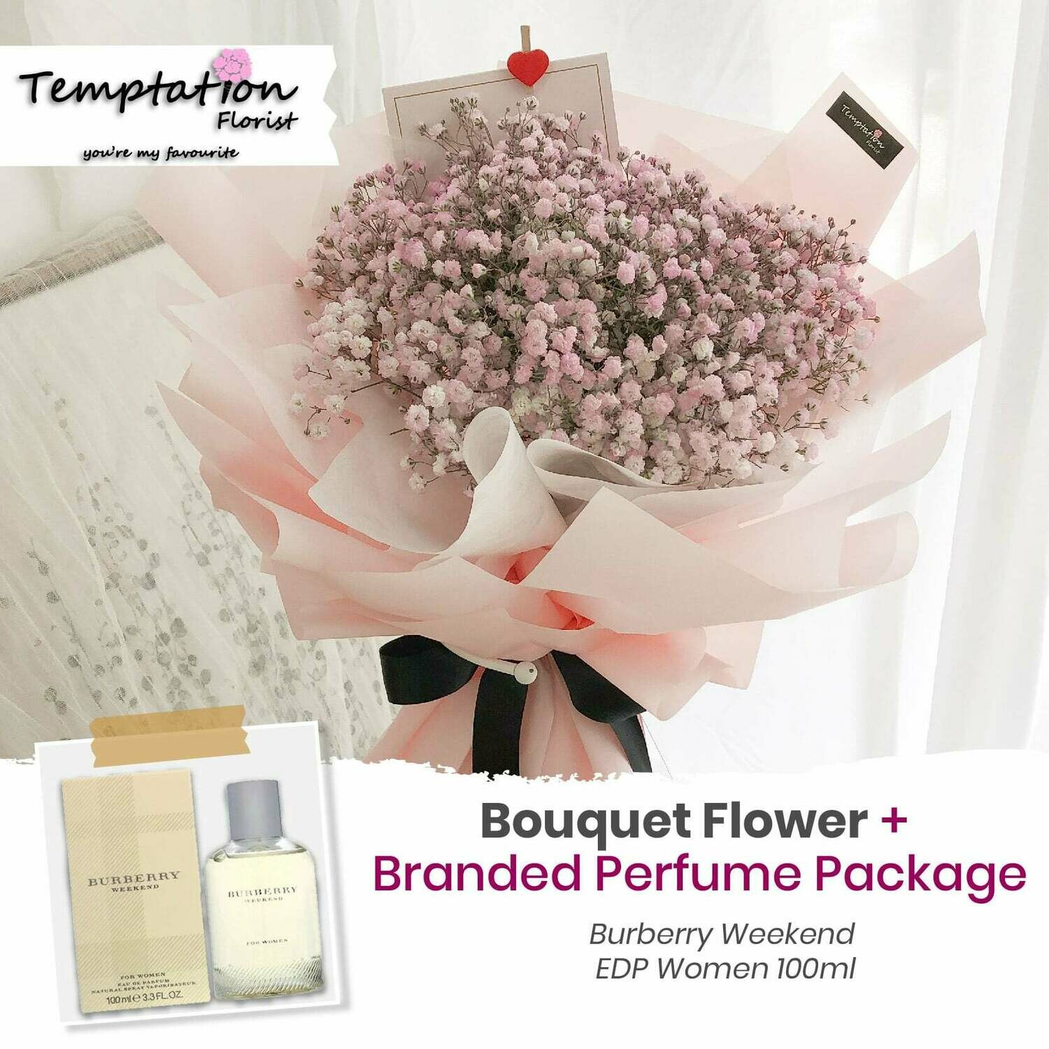 Temptation Florist Purple Pops Bouquet+ Branded Perfume Package (Free Shipping! Only Deliver in Seremban)