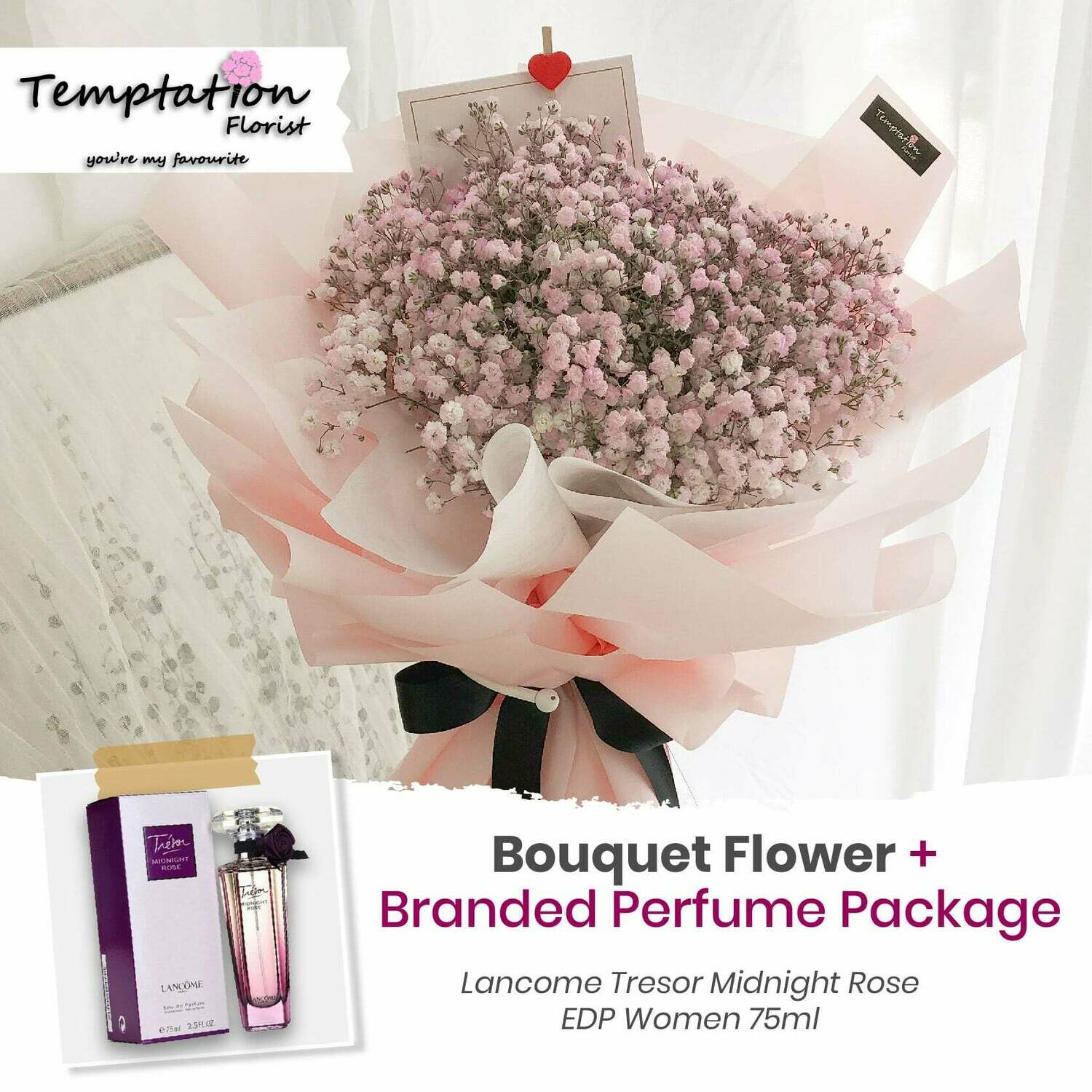 Temptation Florist Purple Pops Bouquet+ Branded Perfume Package (Free Shipping! Only Deliver in Seremban)