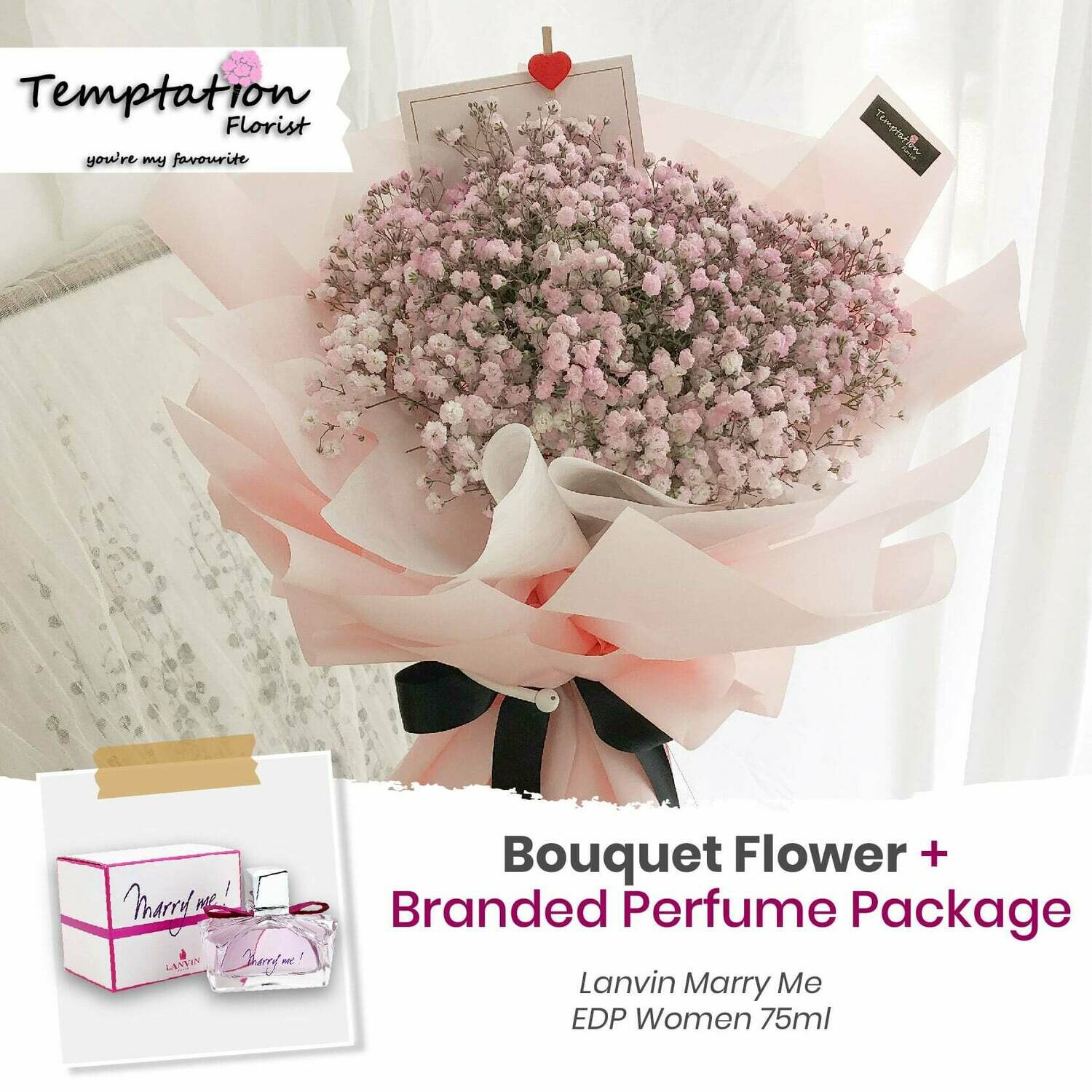 Temptation Florist Purple Pops Bouquet+ Branded Perfume Package (Free Shipping! Only Deliver in Seremban)