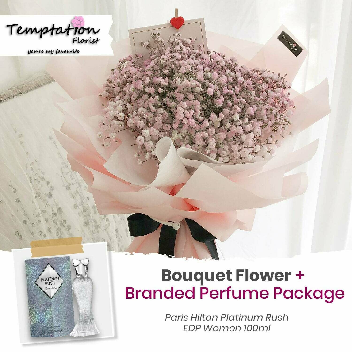 Temptation Florist Purple Pops Bouquet+ Branded Perfume Package (Free Shipping! Only Deliver in Seremban)