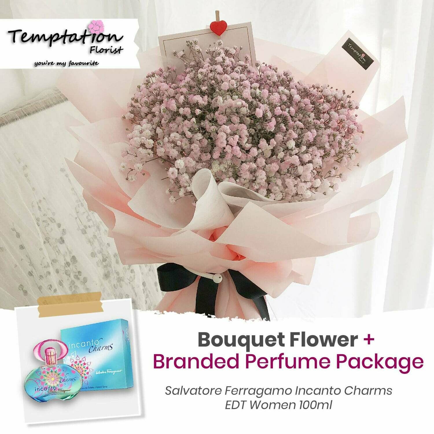 Temptation Florist Purple Pops Bouquet+ Branded Perfume Package (Free Shipping! Only Deliver in Seremban)
