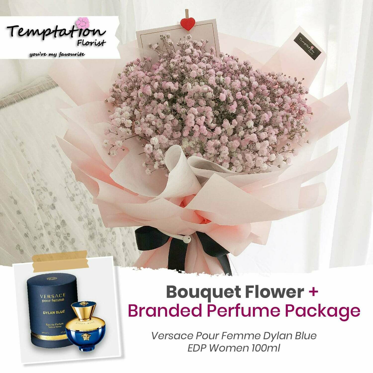 Temptation Florist Purple Pops Bouquet+ Branded Perfume Package (Free Shipping! Only Deliver in Seremban)