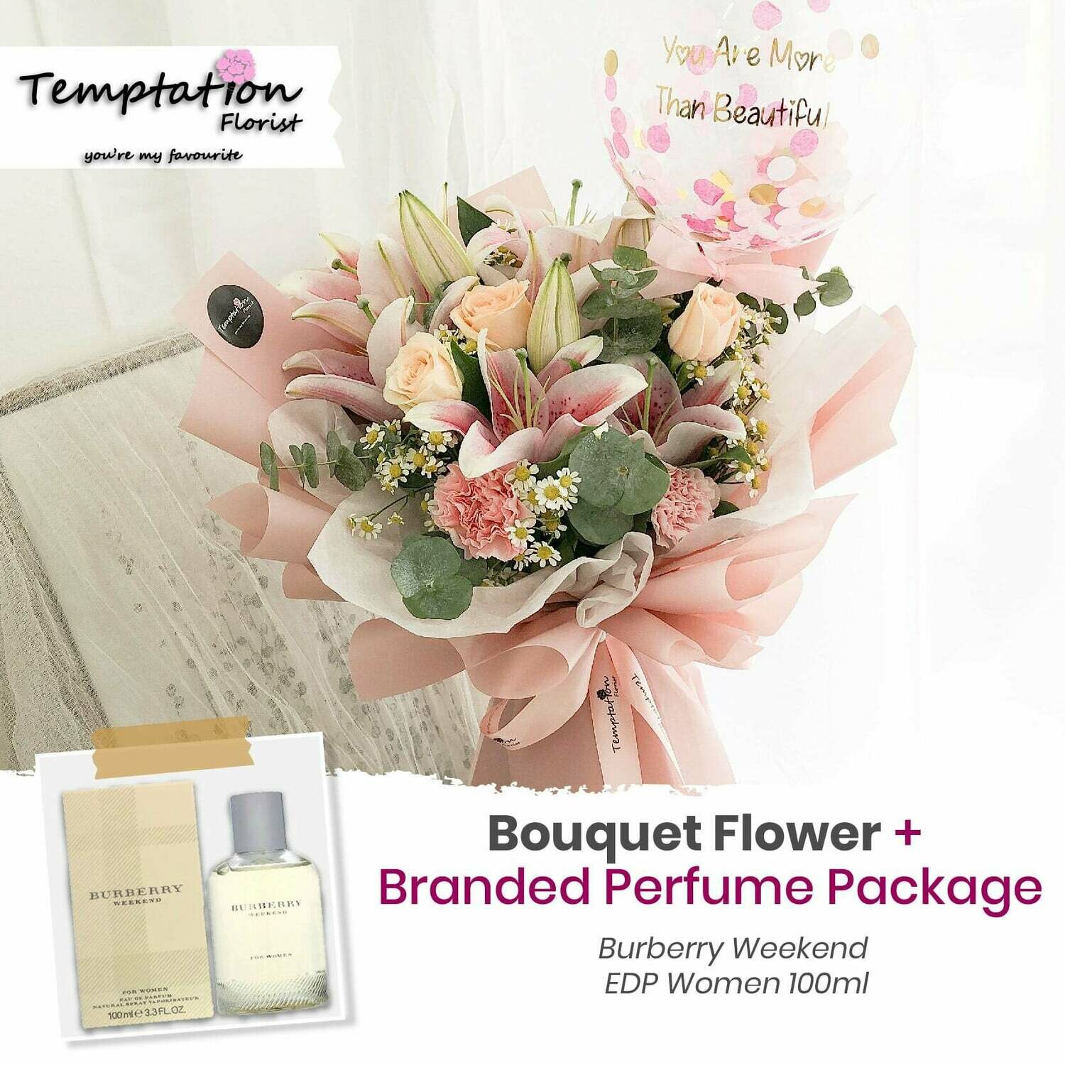 Temptation Florist Sherlyn Bouquet+ Branded Perfume Package (Free Shipping! Only Deliver in Seremban)