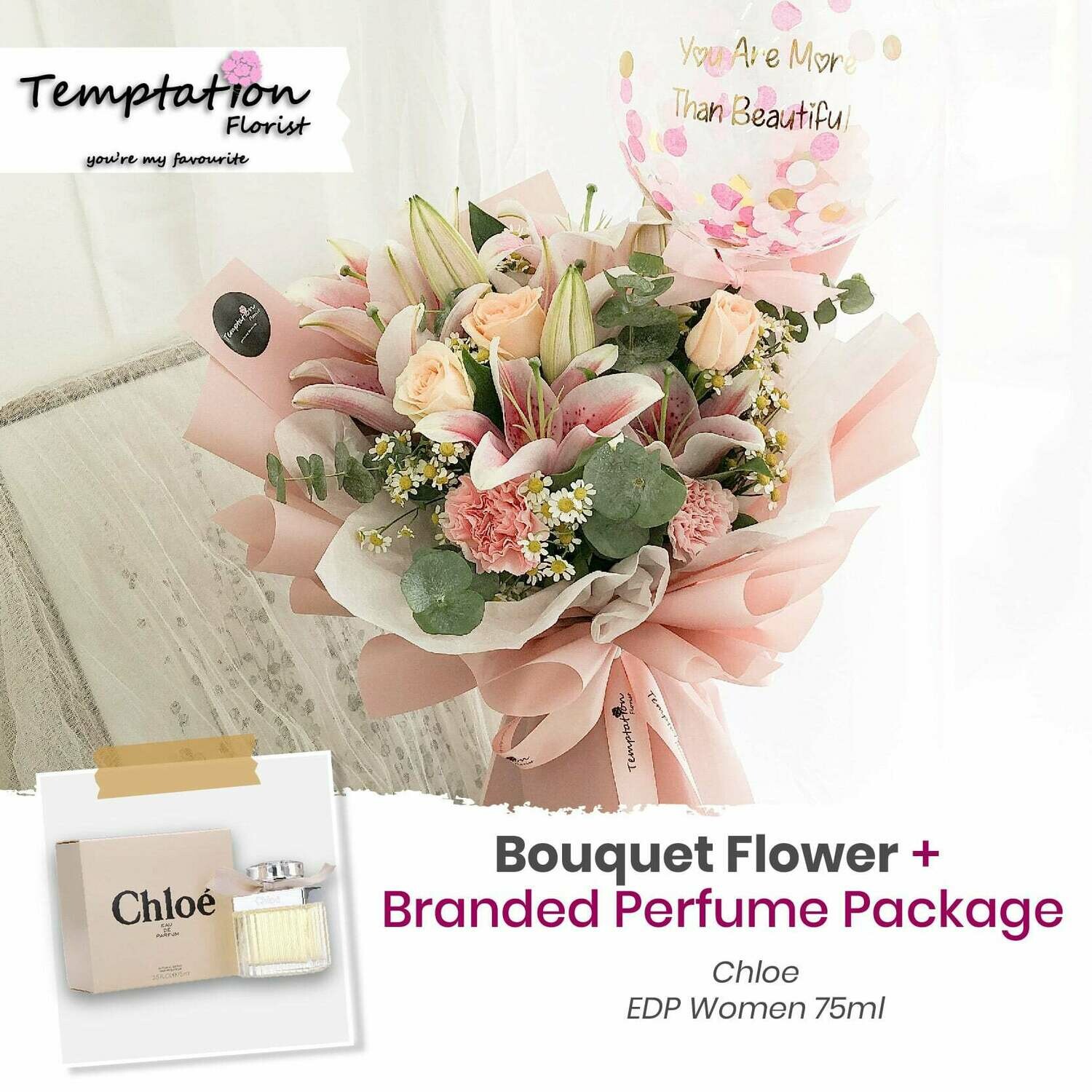 Temptation Florist Sherlyn Bouquet+ Branded Perfume Package (Free Shipping! Only Deliver in Seremban)
