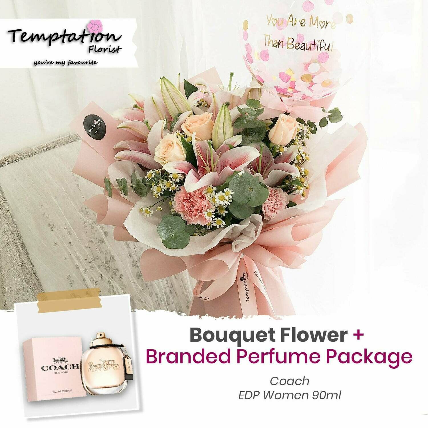 Temptation Florist Sherlyn Bouquet+ Branded Perfume Package (Free Shipping! Only Deliver in Seremban)
