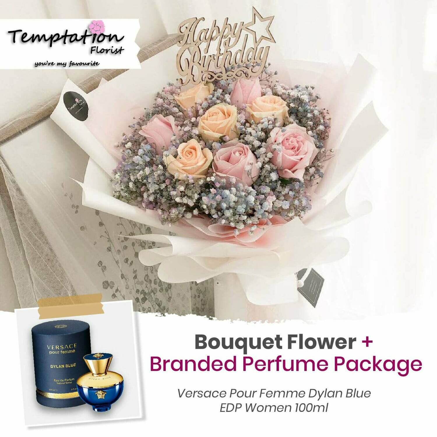 Temptation Florist Sweetheart Bouquet + Branded Perfume Package (Free Shipping! Only Deliver in Seremban)