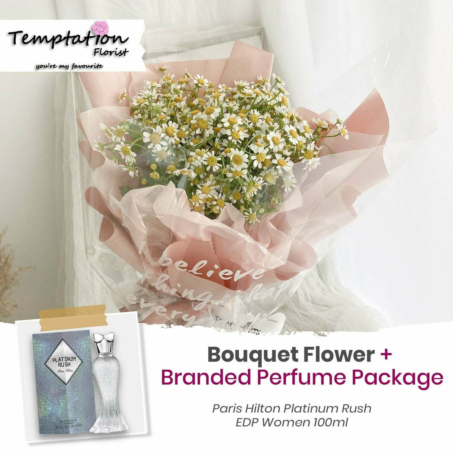 Temptation Florist Be Great Bouquet + Branded Perfume Package (Free Shipping! Only Deliver in Seremban)