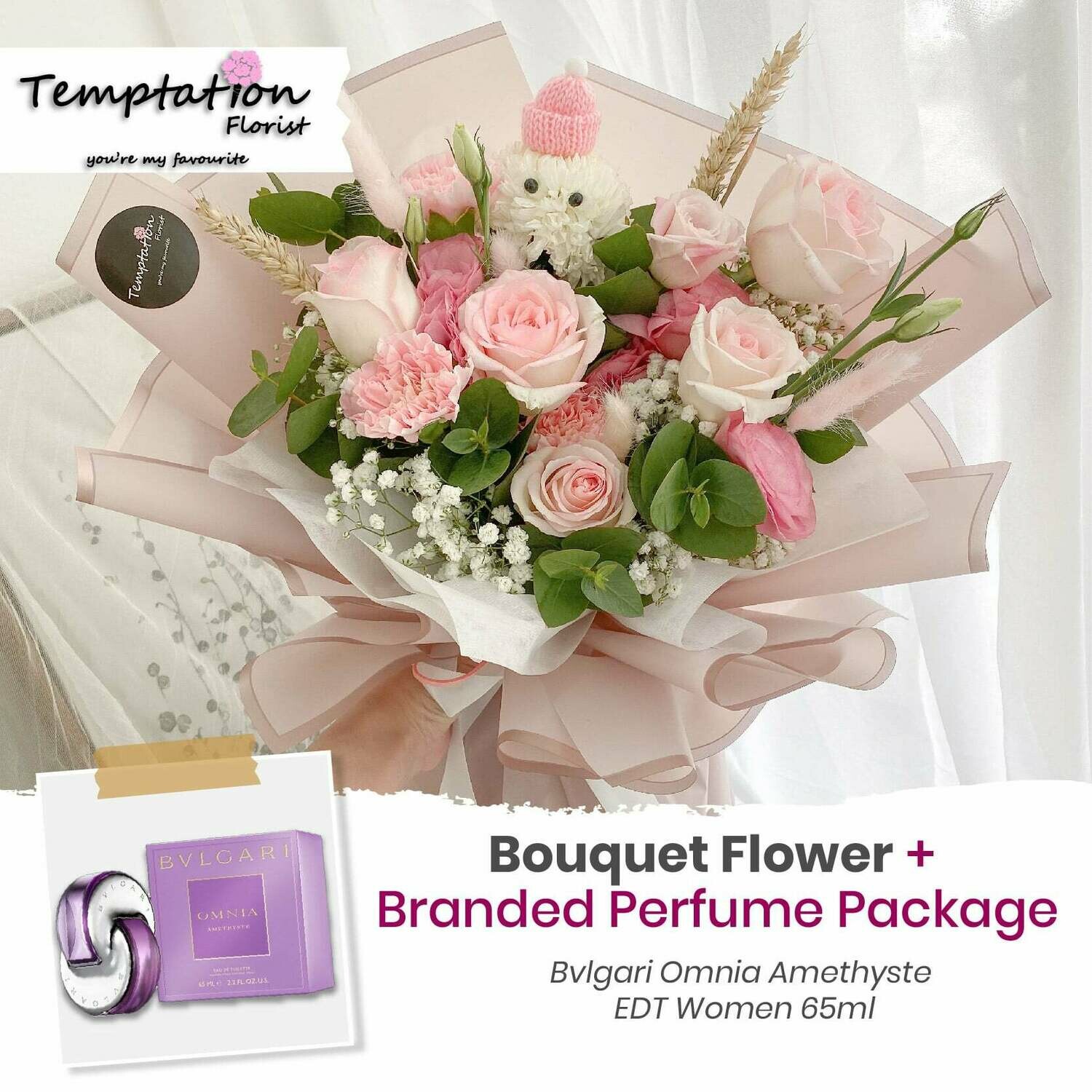 Temptation Florist Katie Bouquet + Branded Perfume Package (Free Shipping! Only Deliver in Seremban)