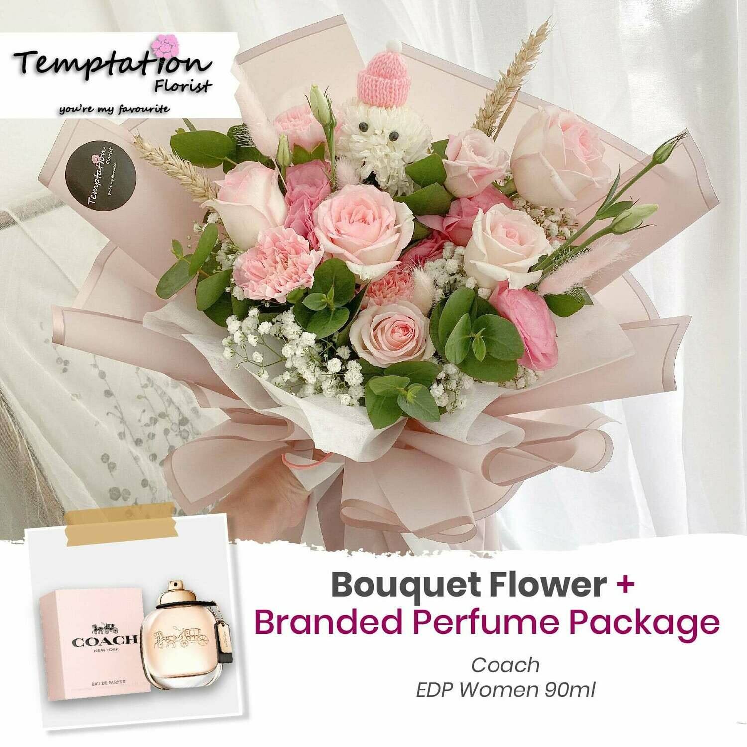 Temptation Florist Katie Bouquet + Branded Perfume Package (Free Shipping! Only Deliver in Seremban)