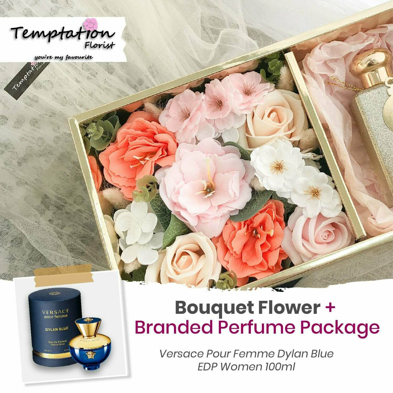 Temptation Florist Catre Flower Box + Branded Perfume Package (Free Shipping! Only Deliver in Seremban)