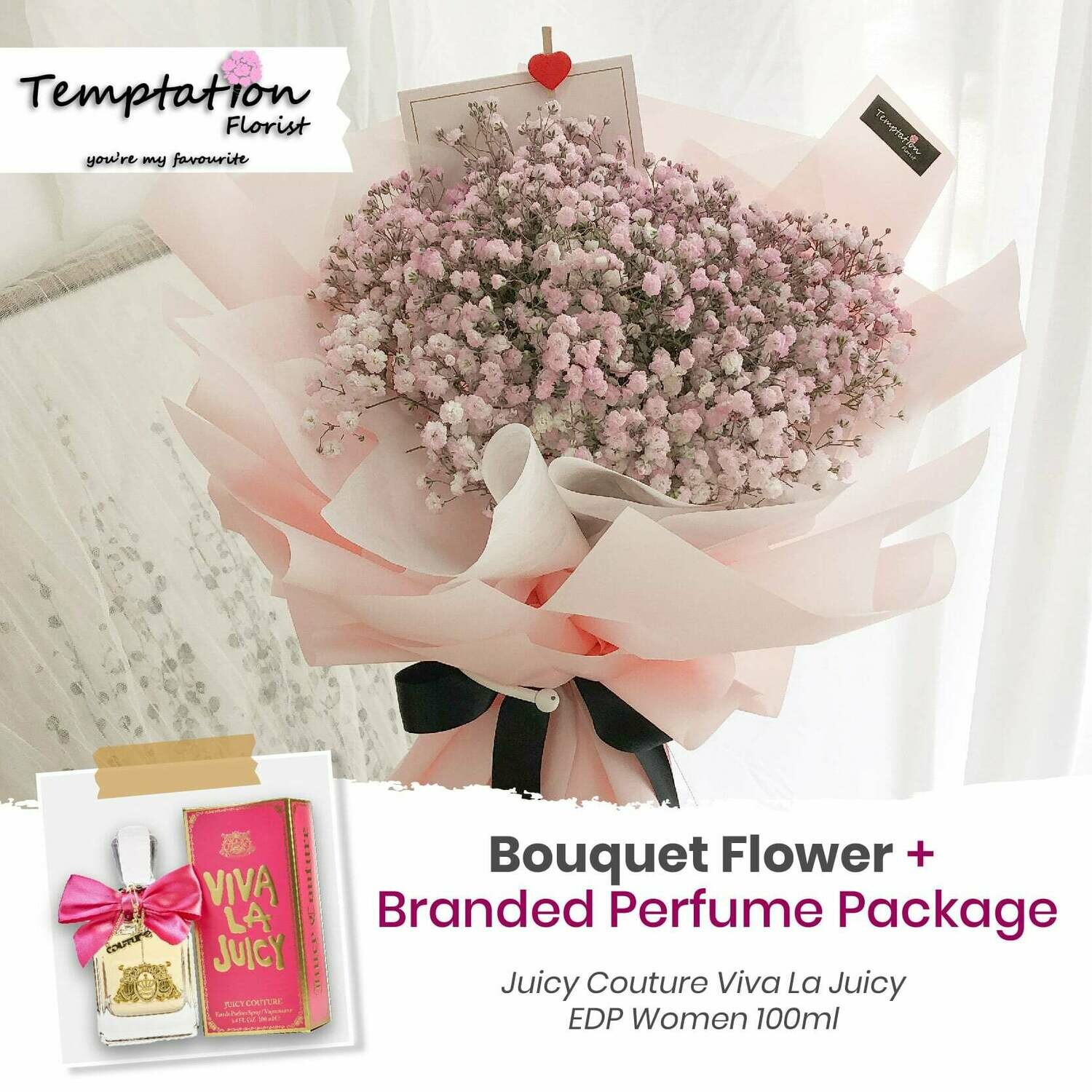 Temptation Florist Purple Pops Bouquet+ Branded Perfume Package (Free Shipping! Only Deliver in Seremban)