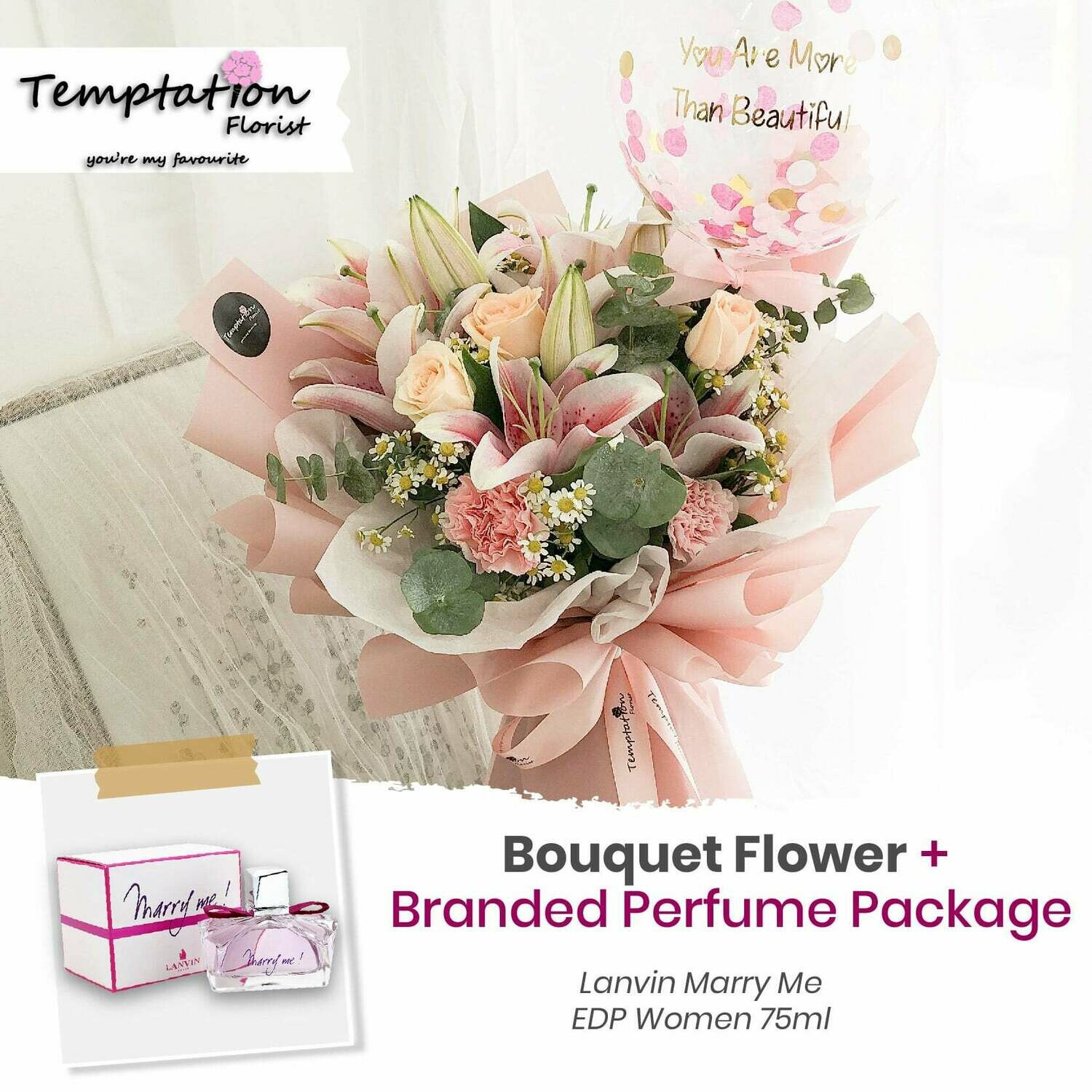 Temptation Florist Sherlyn Bouquet+ Branded Perfume Package (Free Shipping! Only Deliver in Seremban)