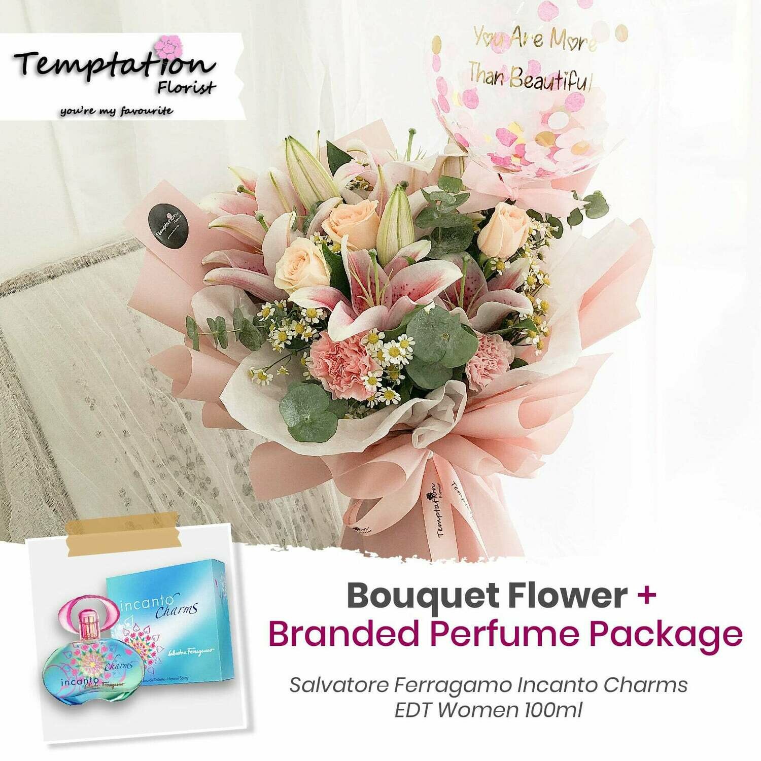 Temptation Florist Sherlyn Bouquet+ Branded Perfume Package (Free Shipping! Only Deliver in Seremban)