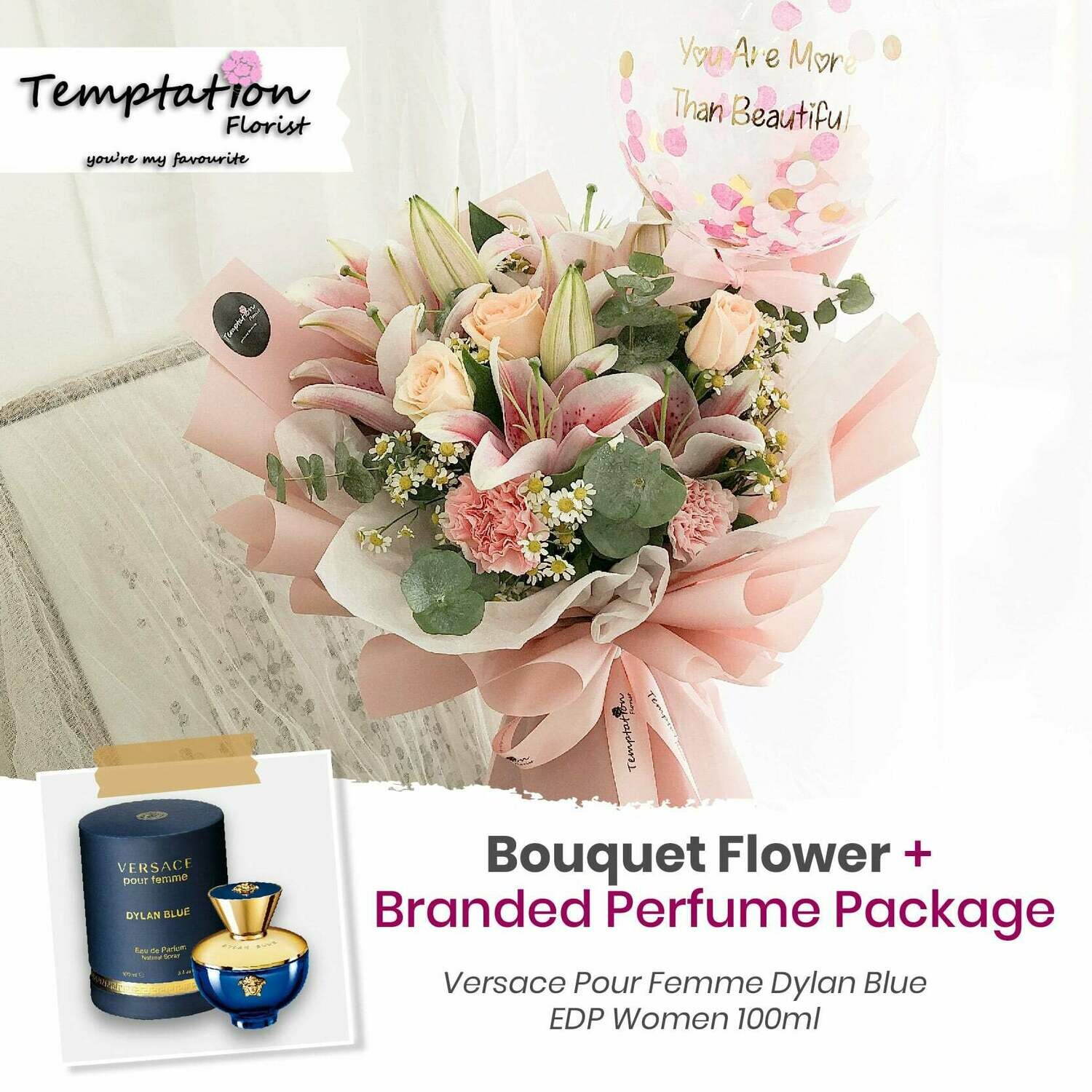 Temptation Florist Sherlyn Bouquet+ Branded Perfume Package (Free Shipping! Only Deliver in Seremban)