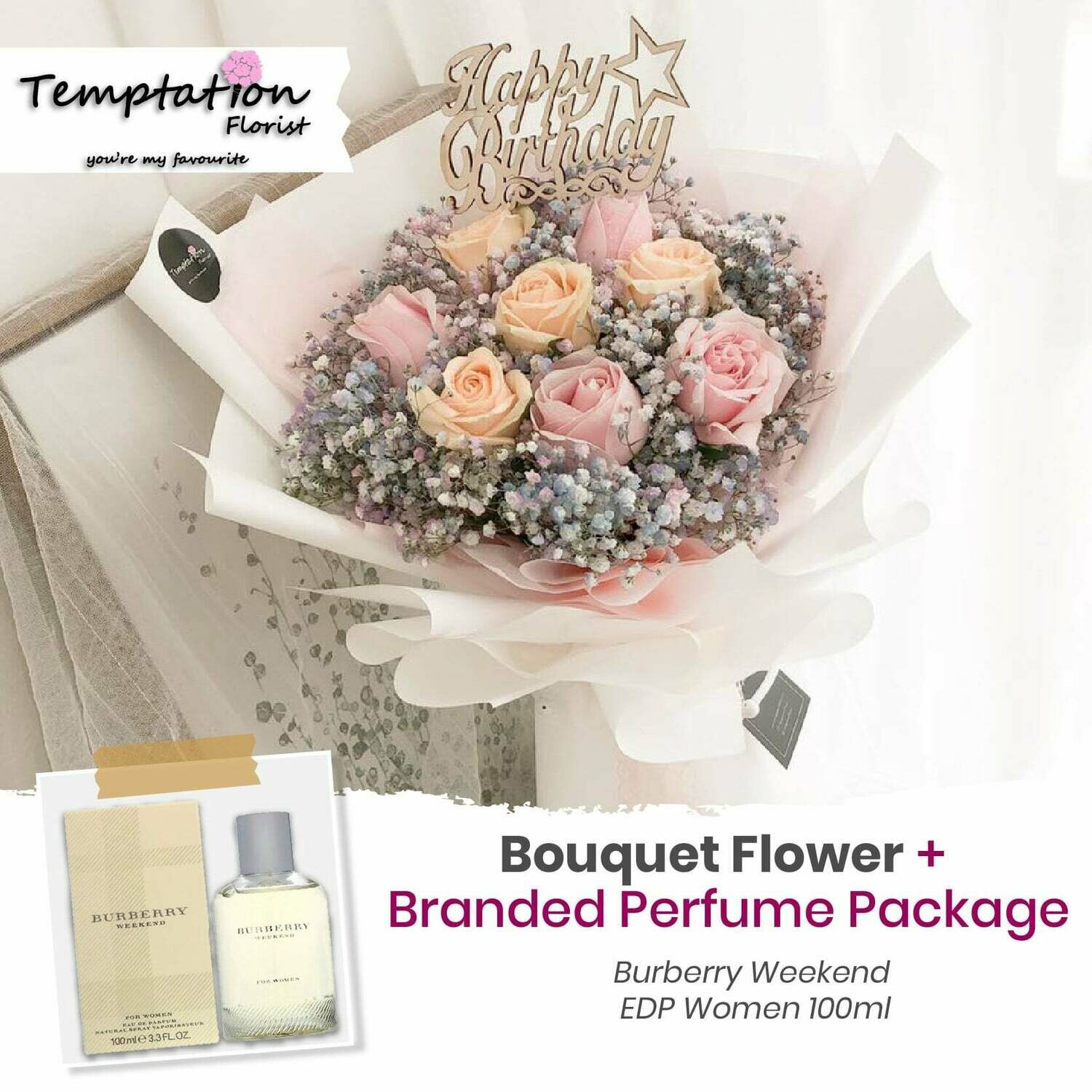 Temptation Florist Sweetheart Bouquet + Branded Perfume Package (Free Shipping! Only Deliver in Seremban)