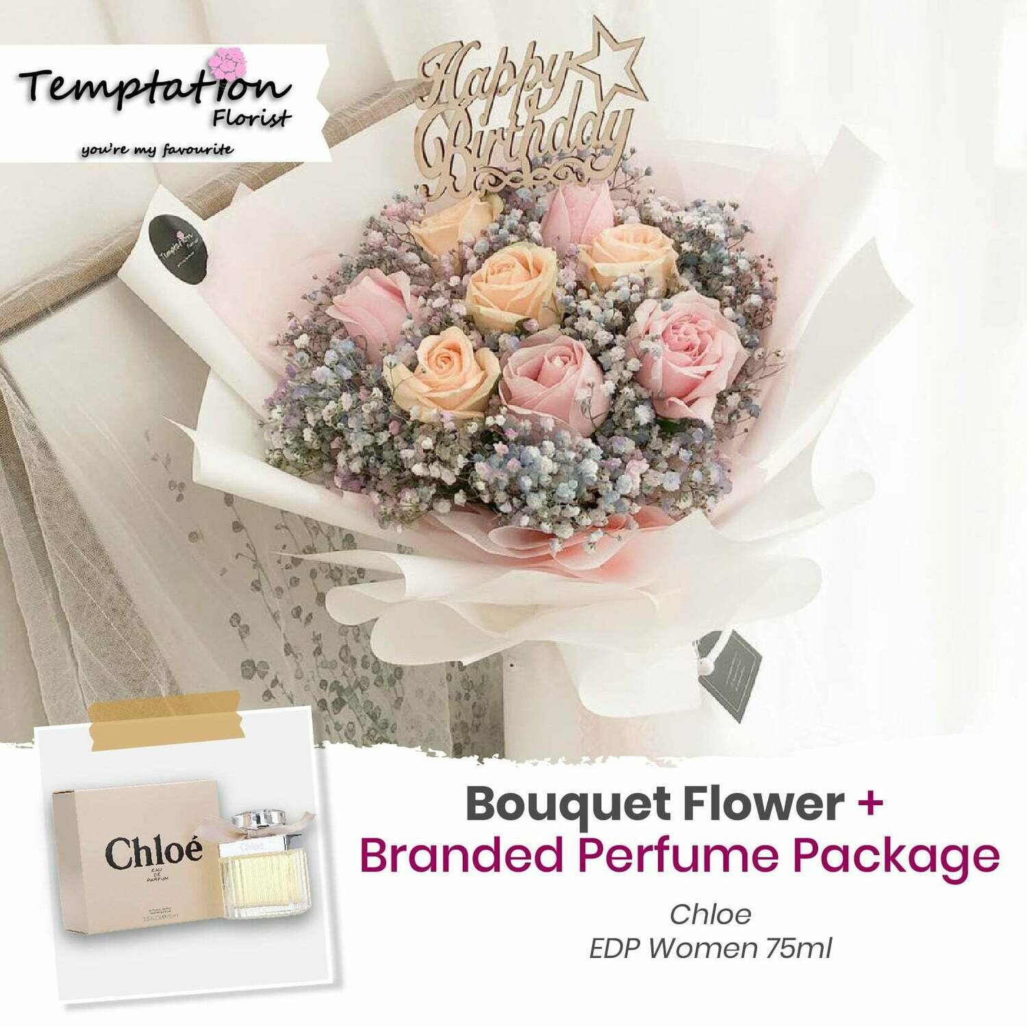 Temptation Florist Sweetheart Bouquet + Branded Perfume Package (Free Shipping! Only Deliver in Seremban)