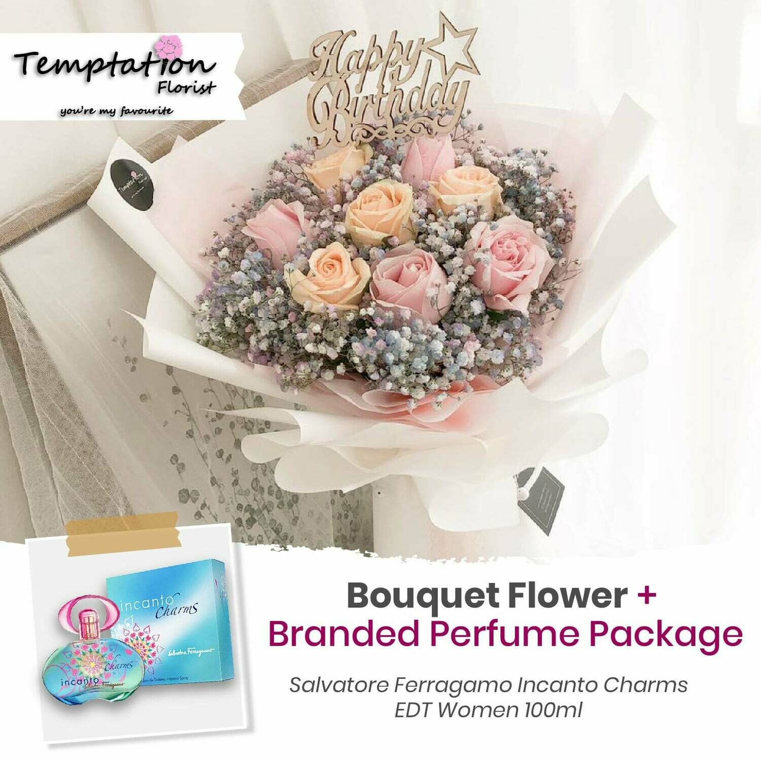 Temptation Florist Sweetheart Bouquet + Branded Perfume Package (Free Shipping! Only Deliver in Seremban)