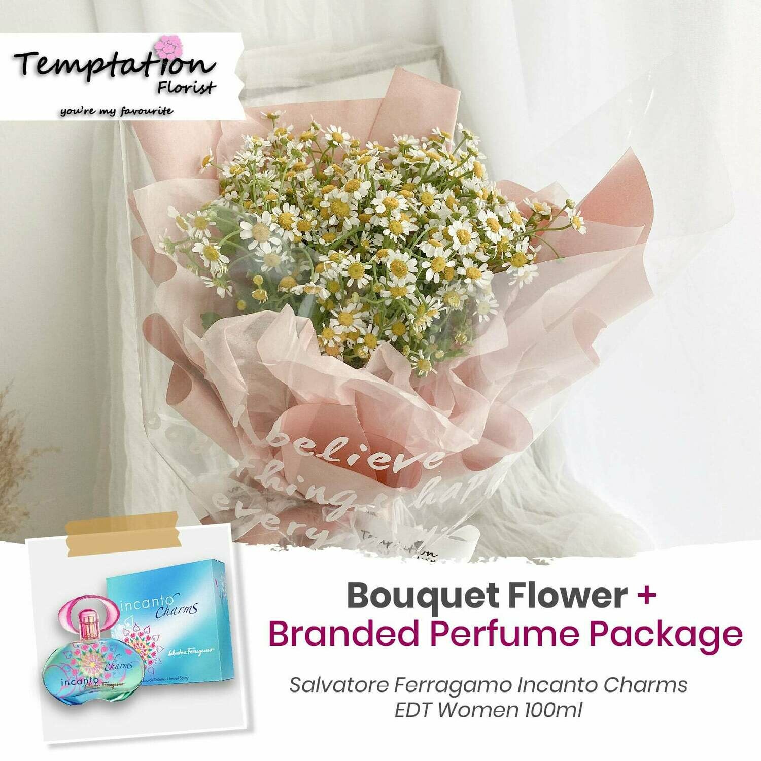 Temptation Florist Be Great Bouquet + Branded Perfume Package (Free Shipping! Only Deliver in Seremban)