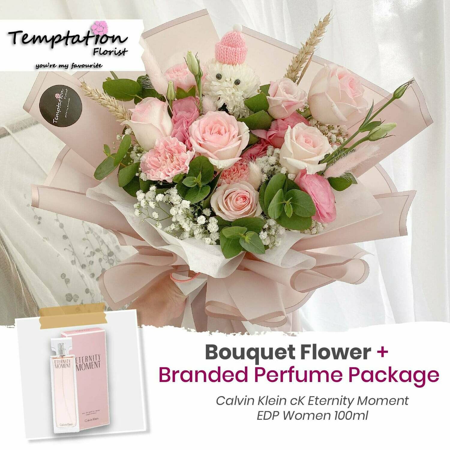 Temptation Florist Katie Bouquet + Branded Perfume Package (Free Shipping! Only Deliver in Seremban)