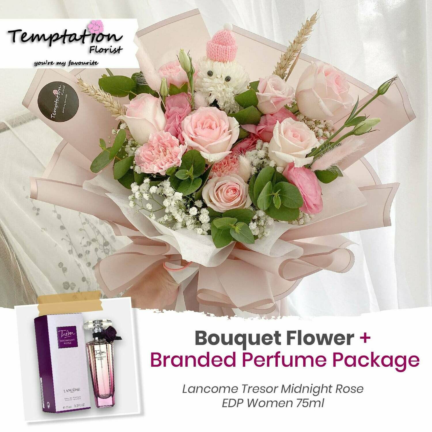 Temptation Florist Katie Bouquet + Branded Perfume Package (Free Shipping! Only Deliver in Seremban)