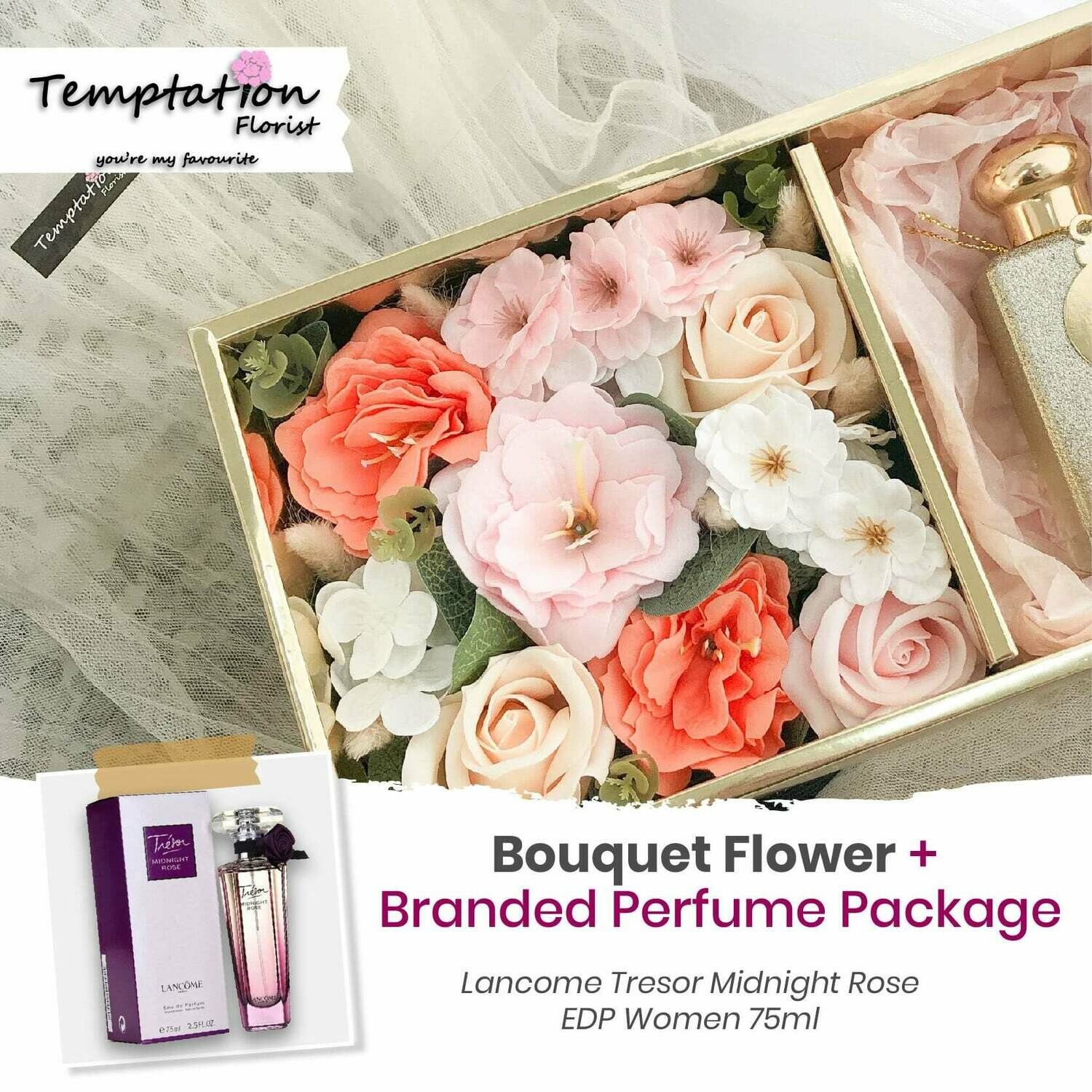 Temptation Florist Catre Flower Box + Branded Perfume Package (Free Shipping! Only Deliver in Seremban)